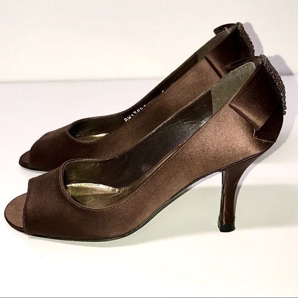 Stuart Weitzman Chocolate Brown Peeptoe Heels sz 5 - Picture 6 of 7